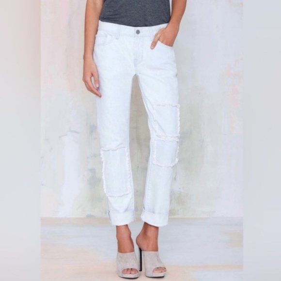 NWT Nasty Gal Light Wash Patch Boyfriend Jeans - Picture 3 of 8